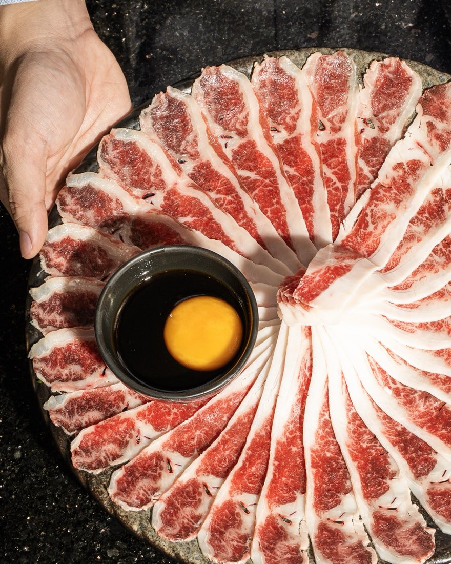 Wagyu beef around an egg yolk